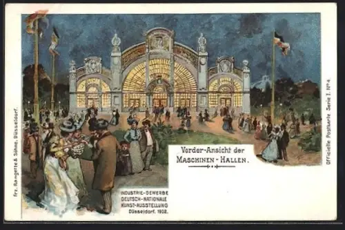 AK Düsseldorf, Industrie-Gewerbe-Deutsch-Nationale-Kunst-Ausstellung 1902, Vorderansicht der Maschinenhalle