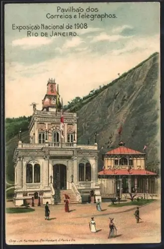 AK Rio de Janeiro, Exposicao Nacional de 1908, Pavilhao dos Correios e Telegraphos, Ausstellung