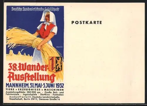 AK Mannheim, 38. Wander Ausstellung, Deutsche Landwirtschafts-Gesellschaft, Bäuerin bei der Ernte