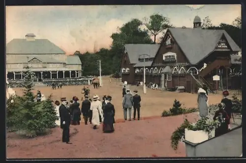 AK Freiberg, Erzgebirgs-Ausstellung 1912, Leute vor der Haupt-Wirtschaft