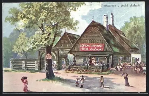 AK Prag, Jubiläums-Ausstellung 1908, Ecerova restaurace v Ceskè chalupe