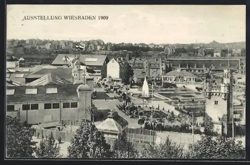 AK Wiesbaden, Ausstellung 1909, Ausstellungsgelände aus der Vogelschau
