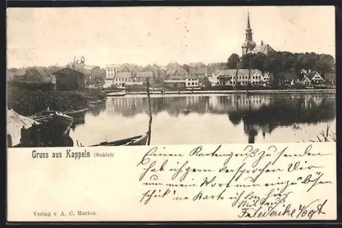 AK Kappeln /Schlei, Uferpartie mit Kirche