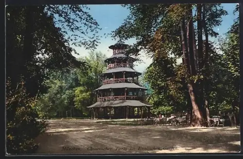 AK München-Schwabing, Chinesischer Turm im Englischen Garten
