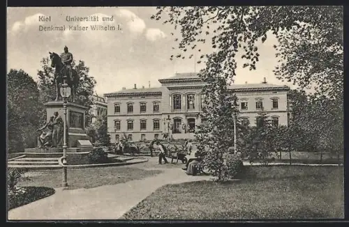 AK Kiel, Universität und Denkmal Kaiser Wilhelm