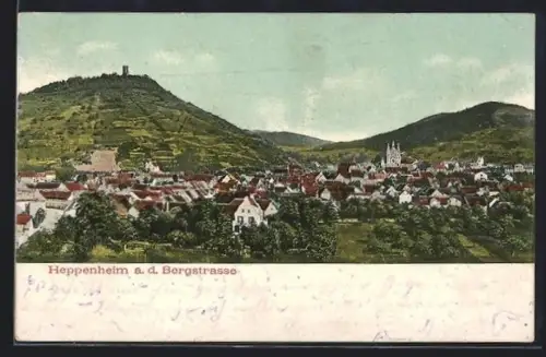 AK Heppenheim a. d. Bergstrasse, Teilansicht mit Kirche