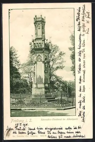 AK Freiberg i. S., Schweden-Denkmal im Albertpark