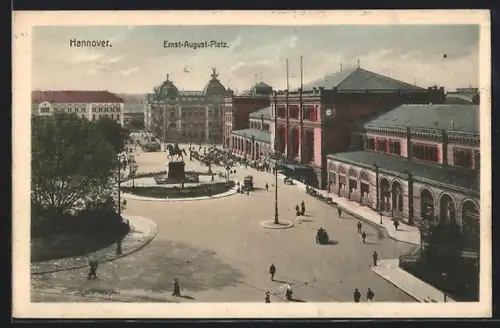 AK Hannover, Ernst-August-Platz, Bahnhof, Reiterstandbild