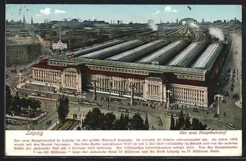 AK Leipzig, Hauptbahnhof mit Strassenbahnen