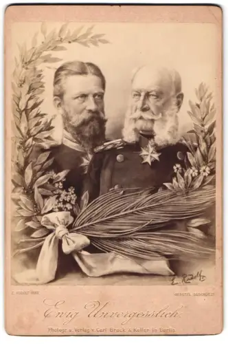 Fotografie E. Rudolf, Berlin, Kaiser Friedrich III und Kaiser Wilhelm I von Preussen zusammen im Porträt