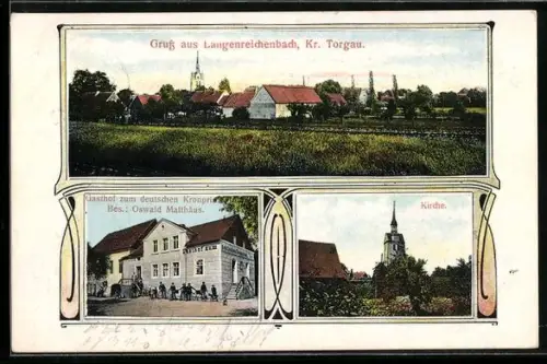 AK Langenreichenbach, Gasthof zum deutschen Kronprinzen, Bes. Oswald Matthäus, Kirche