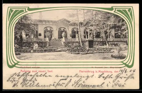 AK Herrenkrug b. Magdeburg, Restaurant, Aufgang zum neuen Saal, Jugendstil-Passepartout