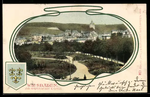 AK Wiesbaden, Neue Nerothalanlagen und Kapelle