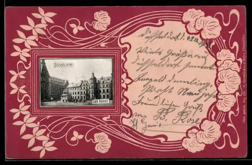 AK Düsseldorf, Der Markt im Passepartoutrahmen