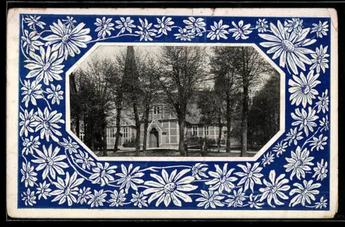 AK Bergedorf, Kirche im Blumen-Passepartout