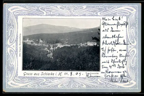 AK Schierke i. H., Totalansicht im Jugendstil-Passepartout