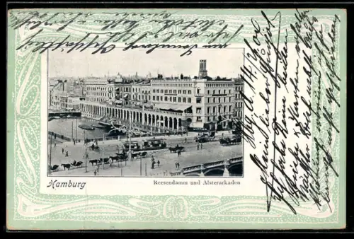 AK Hamburg, Reesendamm und Alterarkaden, Jugendstil-Passepartout