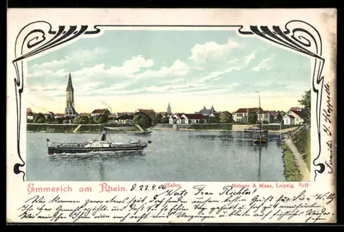 AK Emmerich am Rhein, Hafen im Jugendstil-Rahmen
