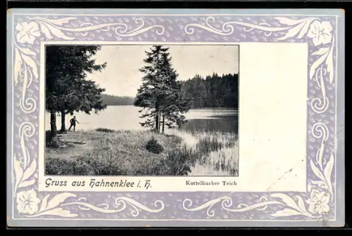AK Hahnenklee i. H., Kuttelbacher Teich, Blumen-Passepartout