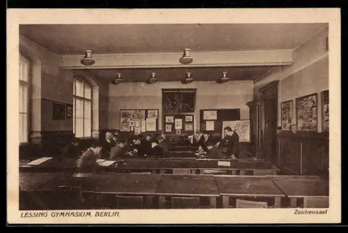 AK Berlin-Wedding, Lessing-Gymnasium, Schöningstrasse 17, Zeichensaal