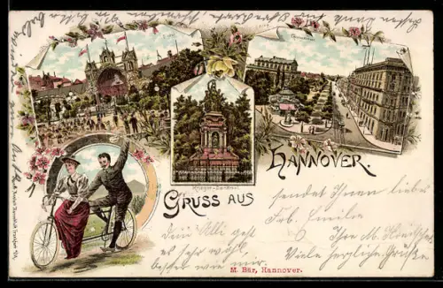 Lithographie Hannover, Reklame für Continental Pneumatic, Restaurant Tivoli, Georgstrasse