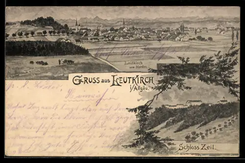 AK Leutkirch i. Allgäu, Ortsansicht von Norden aus, Schloss Zeil