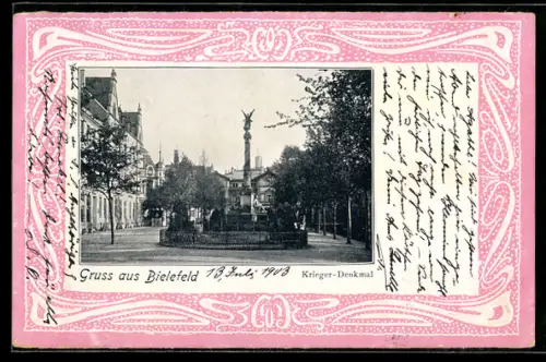 AK Bielefeld, Krieger-Denkmal im Passepartout