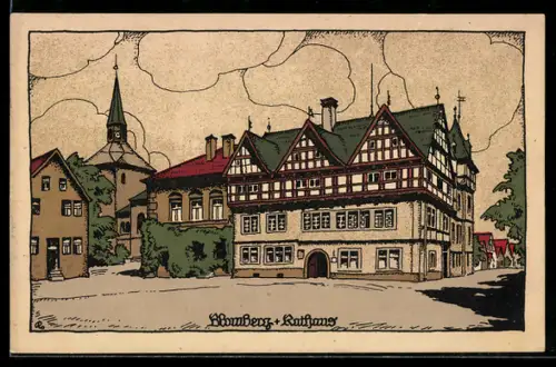 Steindruck-AK Blomberg, Ansicht vom Rathaus