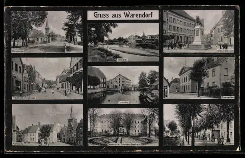 AK Warendorf, Marktplatz, Gymnasium und Kriegerdenkmal