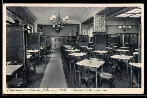 AK Köln, Restaurant Dortmunder Union Klause, Breitestr. 22-24, Inhaber Heinr. Oebel, Ansicht vom Grossen Speiseraum