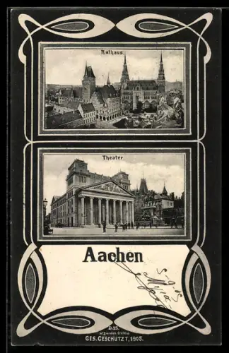 AK Aachen, Ansichten vom Rathaus und Theater