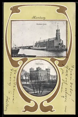 AK Hamburg-St.Pauli, Kaiser-Quai und Seewarte