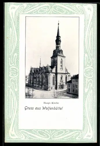 AK Wolfenbüttel, Hauptkirche im Jugendstil-Passepartout