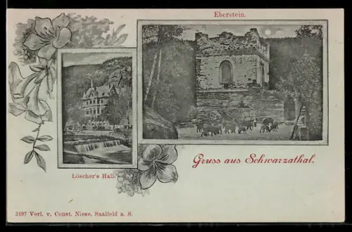 Mondschein-AK Schwarzathal, Ruine Eberstein und Löscher`s Hall