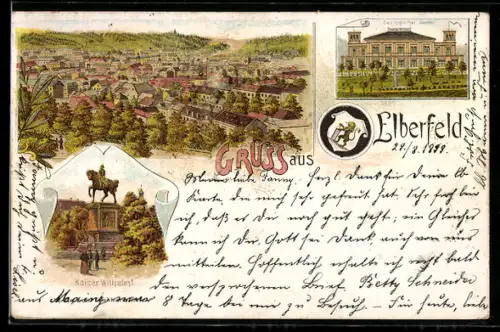 Lithographie Elberfeld, Panorama, Zoologischer Garten, Kaiser Wilhelm I. Denkmal