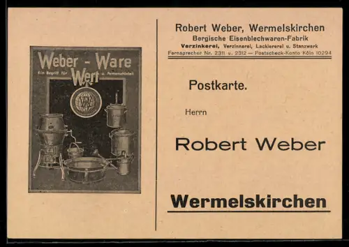 AK Wermelskirchen, Bergische Eisenblechwaren-Fabrik Robert Weber, Angebotene Produkte