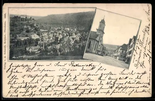 AK Neuenbürg, Ortsansicht aus der Vogelschau, Strassenpartie