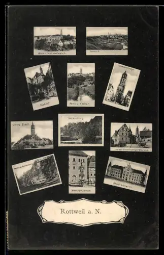 AK Rottweil a. N., Neckarburg, Viadukt, Marktbrunnen, Studienheim