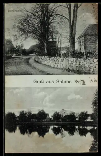 AK Sahms, Ortsansicht, Wohnhäuser vom Wasser aus