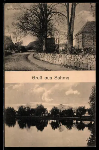 AK Sahms, Dorfansicht, Häuser am See