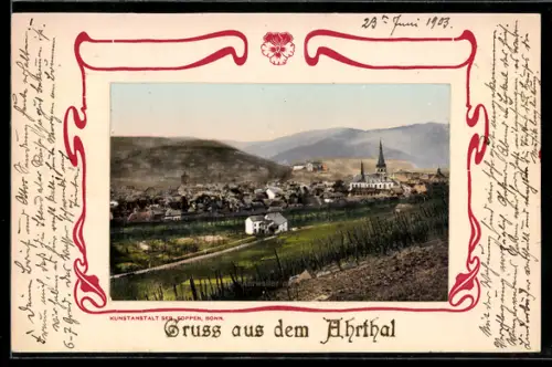 AK Ahrweiler, Totalansicht mit Kirche und Calvarienberg