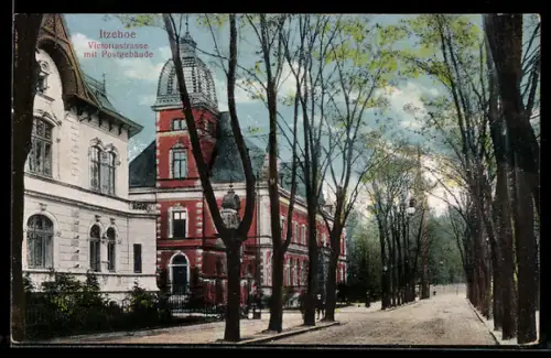 AK Itzehoe, Victoriastrasse mit Postgebäude