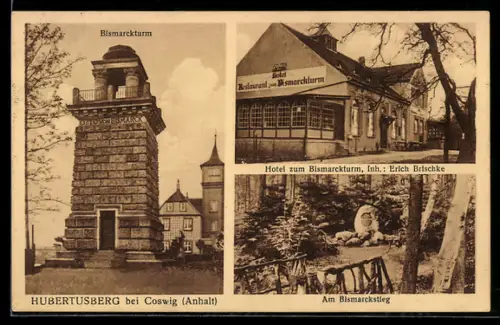 AK Coswig, Bismarckturm, Am Bismarckstieg, Hotel zum Bismarckturm