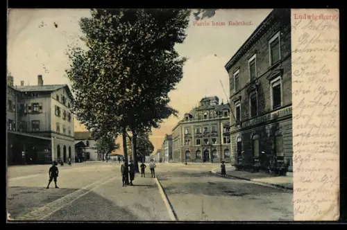 AK Ludwigsburg / Württ., Partie am Bahnhof