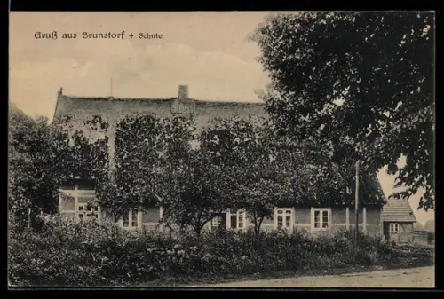 AK Brunstorf, Partie an der Schule mit Grünanlagen