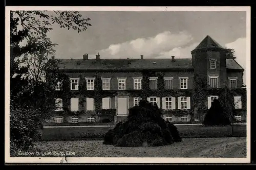 AK Gülzow b. Lauenburg, Ortspartie mit Herrenhaus und Gartenanlagen