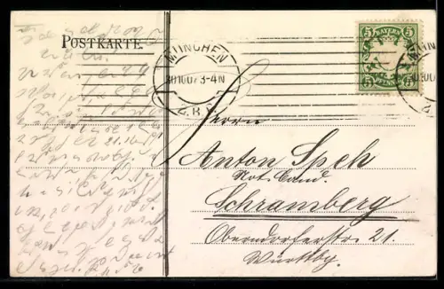 AK München, Strassenpartie mit Stielerschule