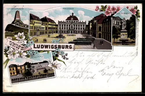 Lithographie Ludwigsburg, Schlosshof, Kaiserstein, Arsenalplatz