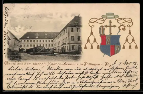 AK Dillingen a. D., Bischöfliches Knaben-Seminar mit Wappen