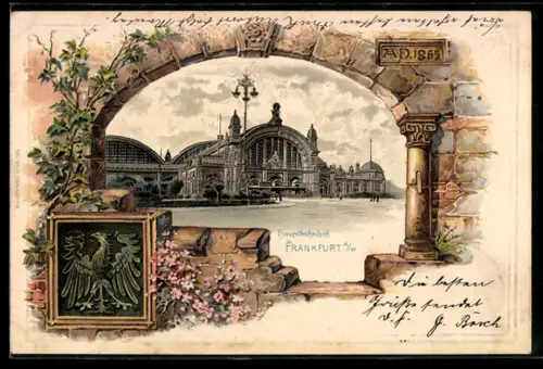Passepartout-Lithographie Frankfurt a / M., Hauptbahnhof